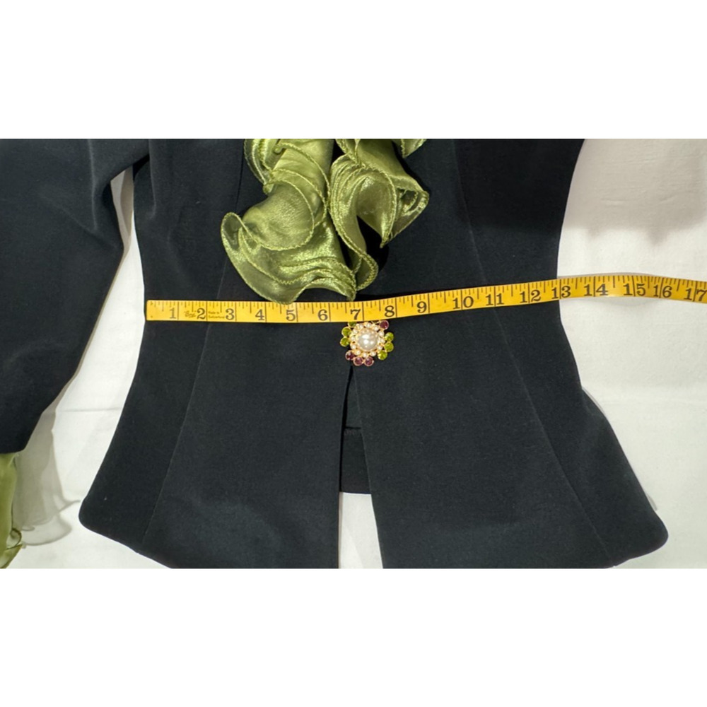 Vtg Cocktail Lillie Rubin Black Jacket Skirt Ruffled Green Organza Collar 6 Suit - Picture 12 of 16